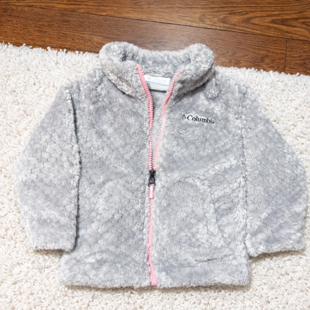 Baby Girl Fleece Columbia Jacket with Pink Trim 12-18 Months